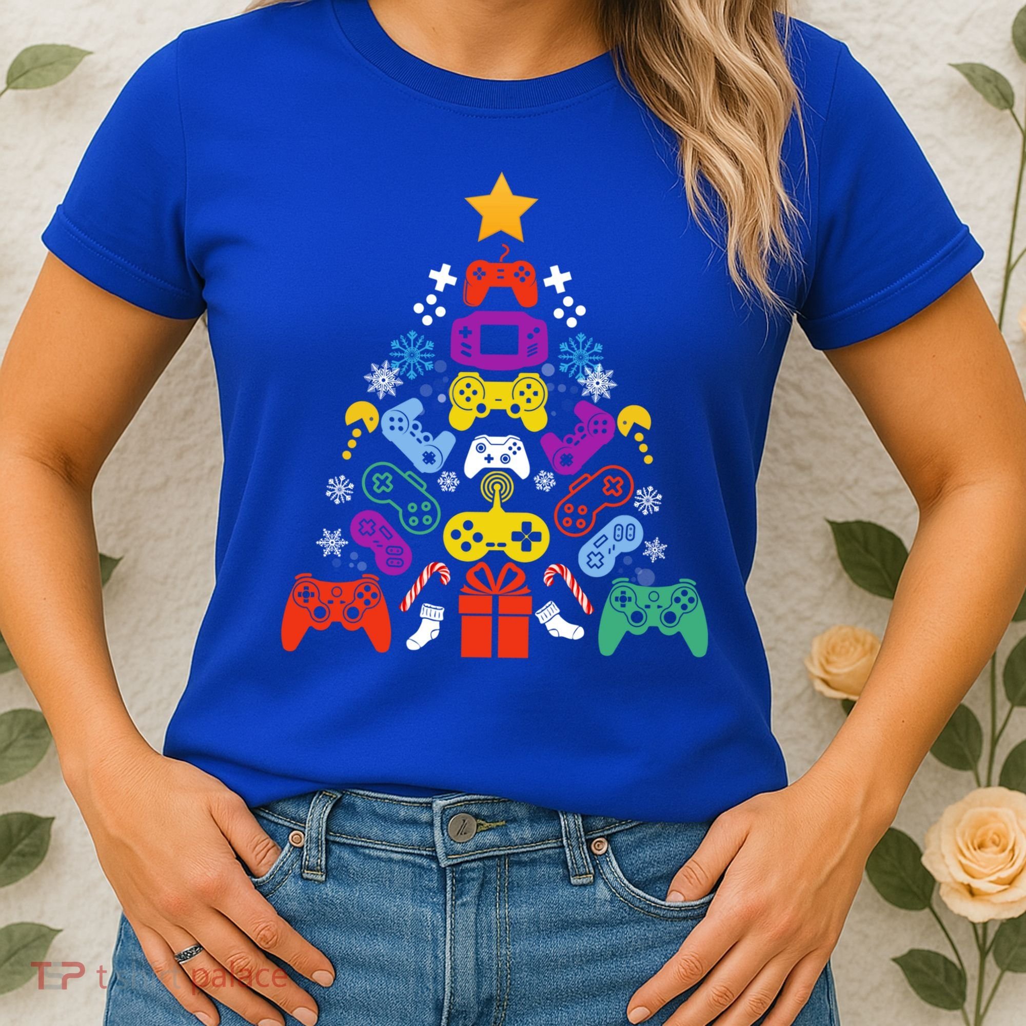 Funny Xmas Gamer Games Controllers Christmas Tree Boys Cool Gift Women's T-Shirt