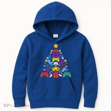 Funny Xmas Gamer Games Controllers Christmas Tree Boys Cool Gift Kids Hoodie