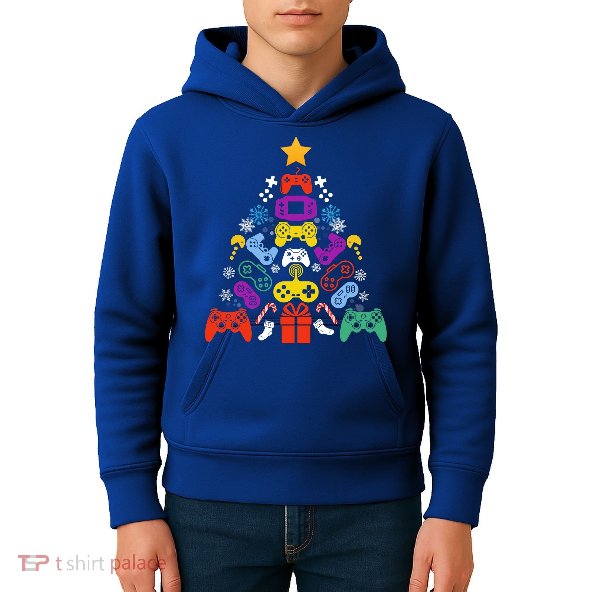 Funny Xmas Gamer Games Controllers Christmas Tree Boys Cool Gift Kids Hoodie