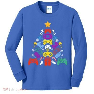 Funny Xmas Gamer Games Controllers Christmas Tree Boys Cool Gift Kids Long Sleeve Shirt