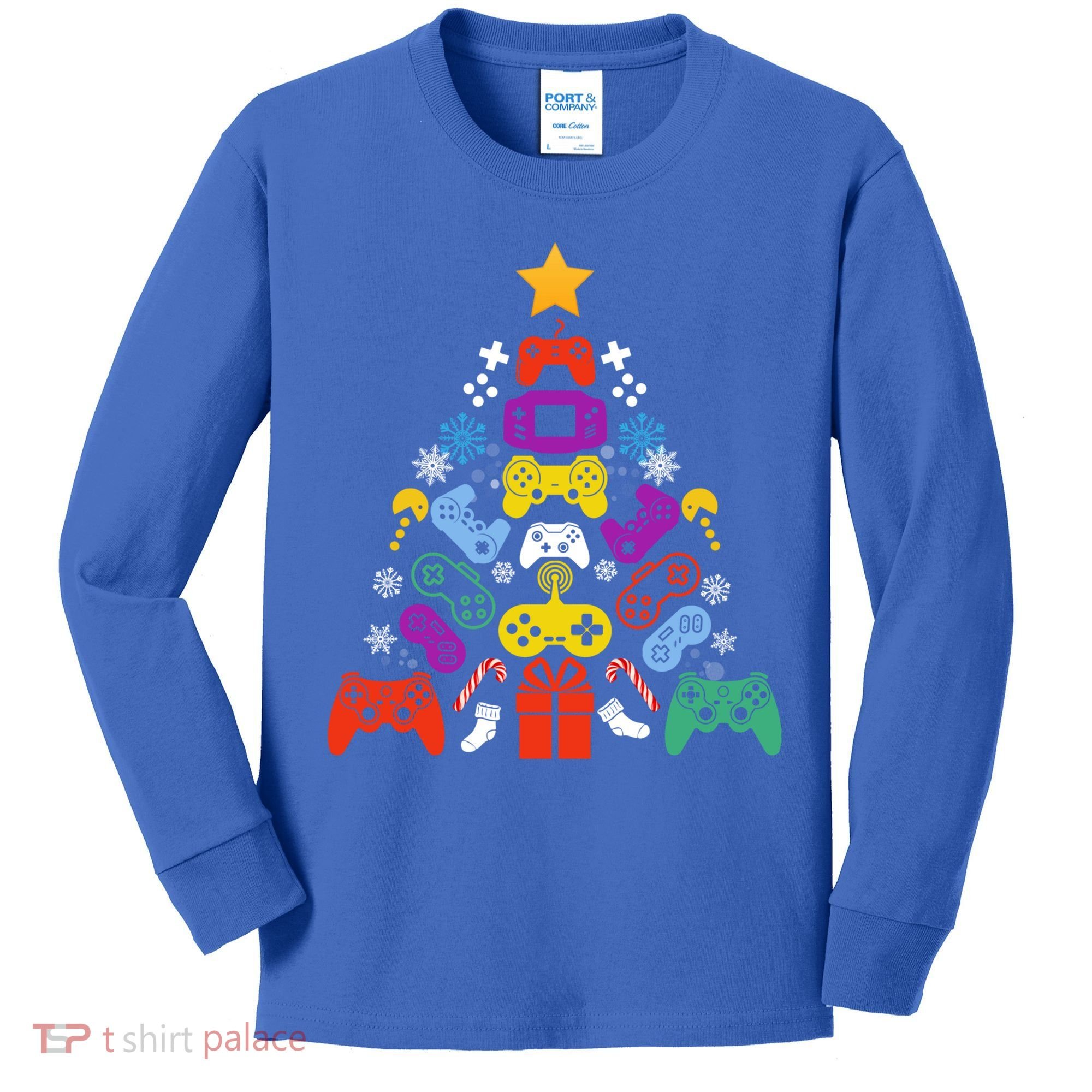 Funny Xmas Gamer Games Controllers Christmas Tree Boys Cool Gift Kids Long Sleeve Shirt