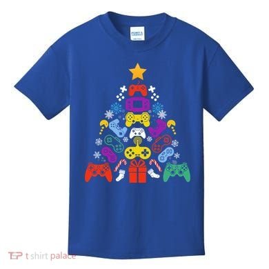 Funny Xmas Gamer Games Controllers Christmas Tree Boys Cool Gift Kids T-Shirt