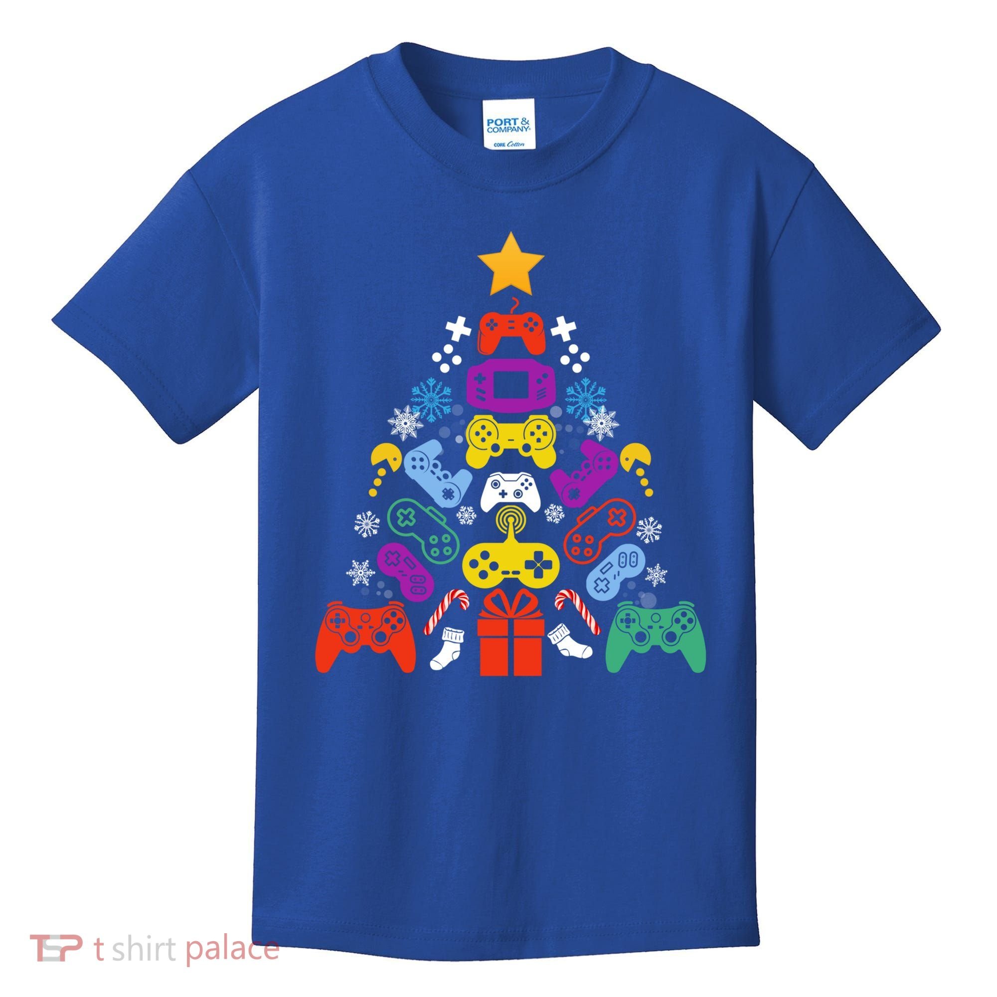 Funny Xmas Gamer Games Controllers Christmas Tree Boys Cool Gift Kids T-Shirt