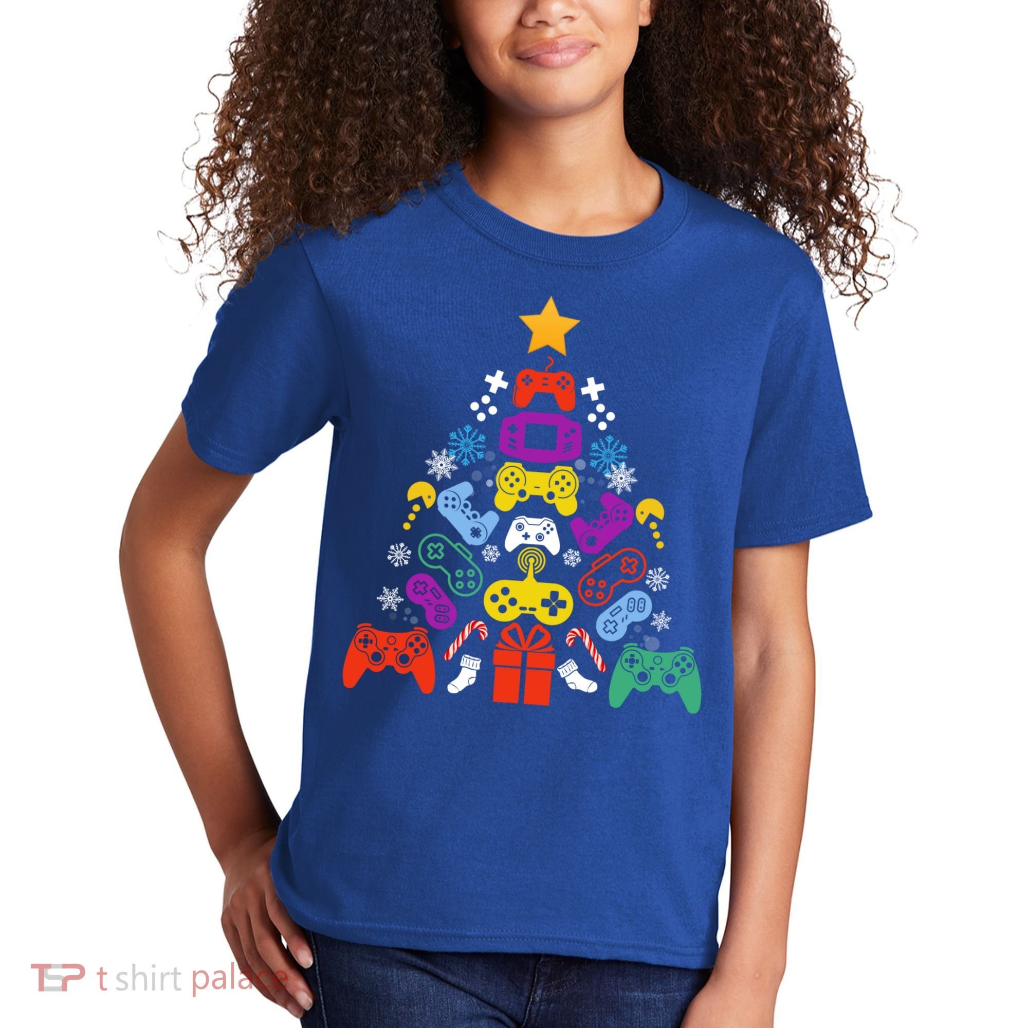 Funny Xmas Gamer Games Controllers Christmas Tree Boys Cool Gift Kids T-Shirt