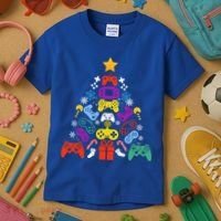 Funny Xmas Gamer Games Controllers Christmas Tree Boys Cool Gift Kids T-Shirt thumb 3
