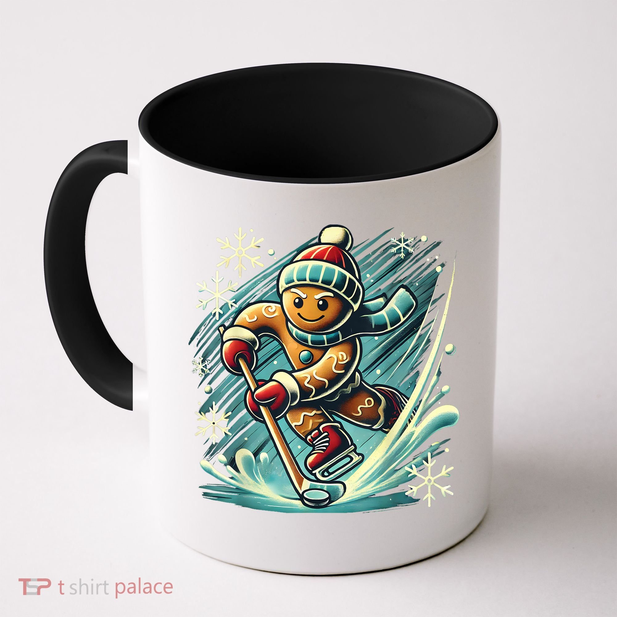 Funny Xmas Gingerbread Playing Ice Hockey Lovers Christmas Gift Coffee Mug