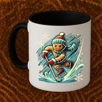 Funny Xmas Gingerbread Playing Ice Hockey Lovers Christmas Gift Coffee Mug thumb 2
