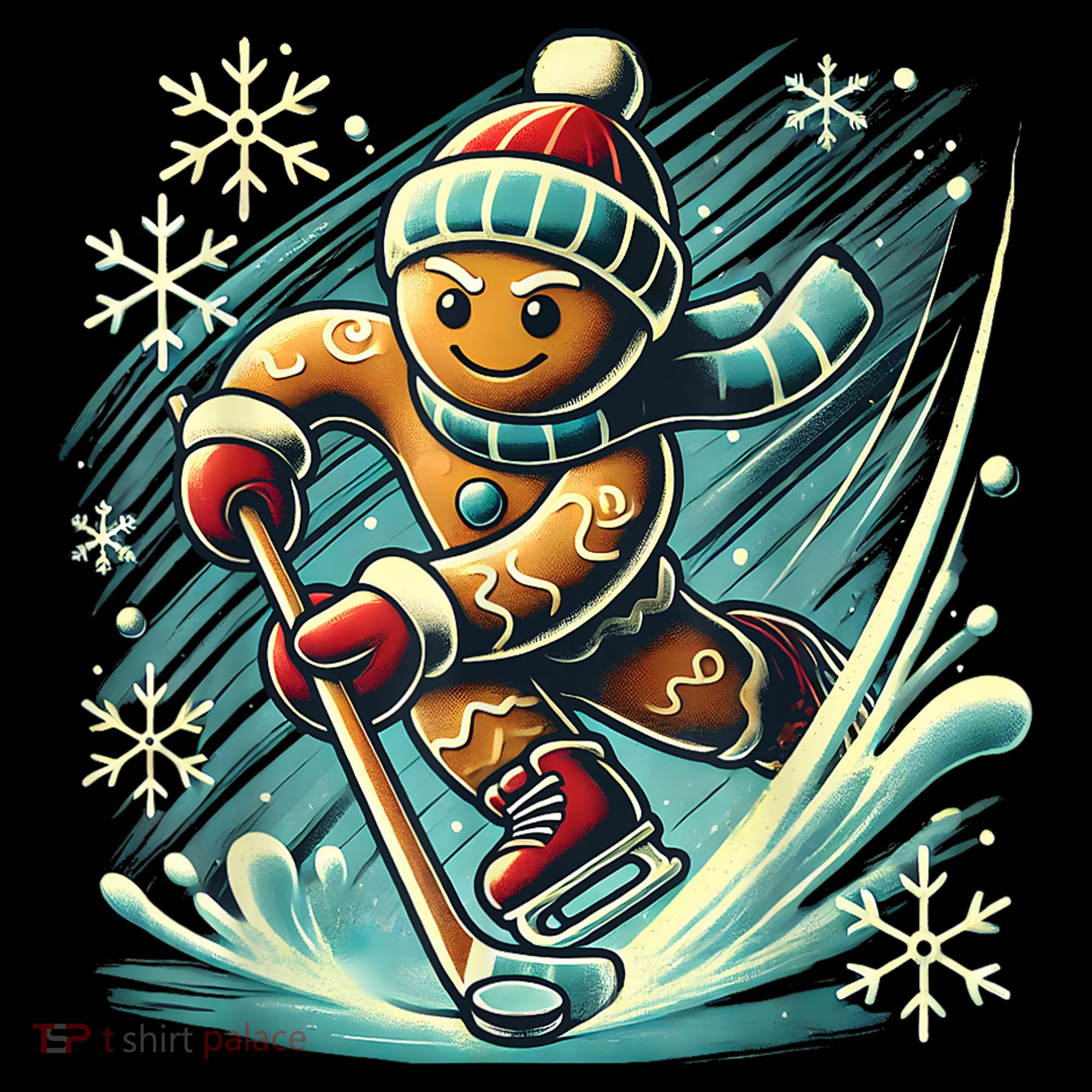 Funny Xmas Gingerbread Playing Ice Hockey Lovers Christmas Gift Coffee Mug
