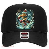 Funny Xmas Gingerbread Playing Ice Hockey Lovers Christmas Gift Hat thumb 0