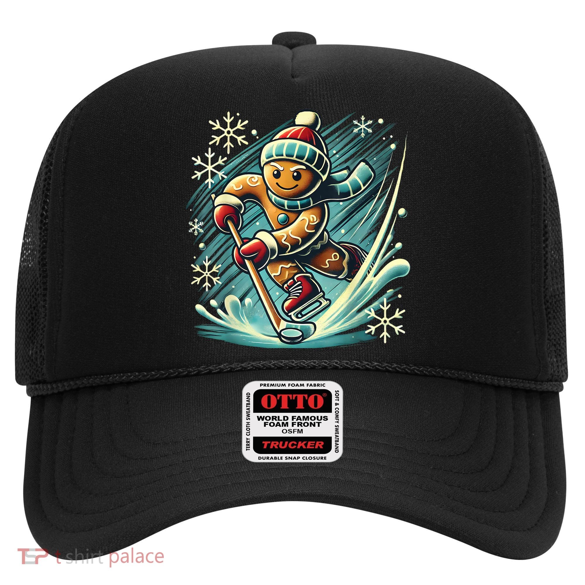 Funny Xmas Gingerbread Playing Ice Hockey Lovers Christmas Gift Hat
