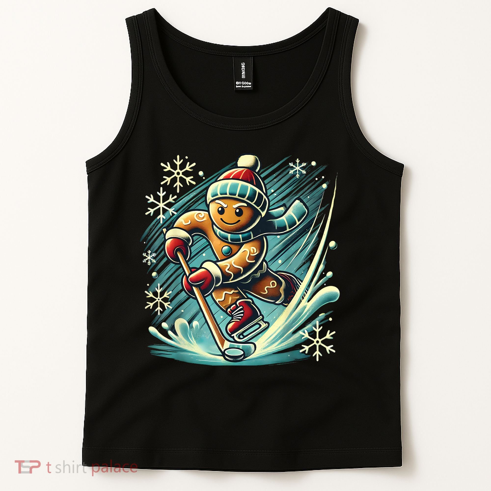 Funny Xmas Gingerbread Playing Ice Hockey Lovers Christmas Gift Tank Top