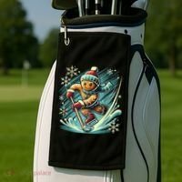 Funny Xmas Gingerbread Playing Ice Hockey Lovers Christmas Gift Golf Towel thumb 2