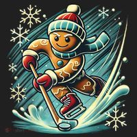 Funny Xmas Gingerbread Playing Ice Hockey Lovers Christmas Gift Golf Towel thumb 3