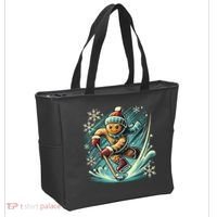 Funny Xmas Gingerbread Playing Ice Hockey Lovers Christmas Gift Tote Bag thumb 2