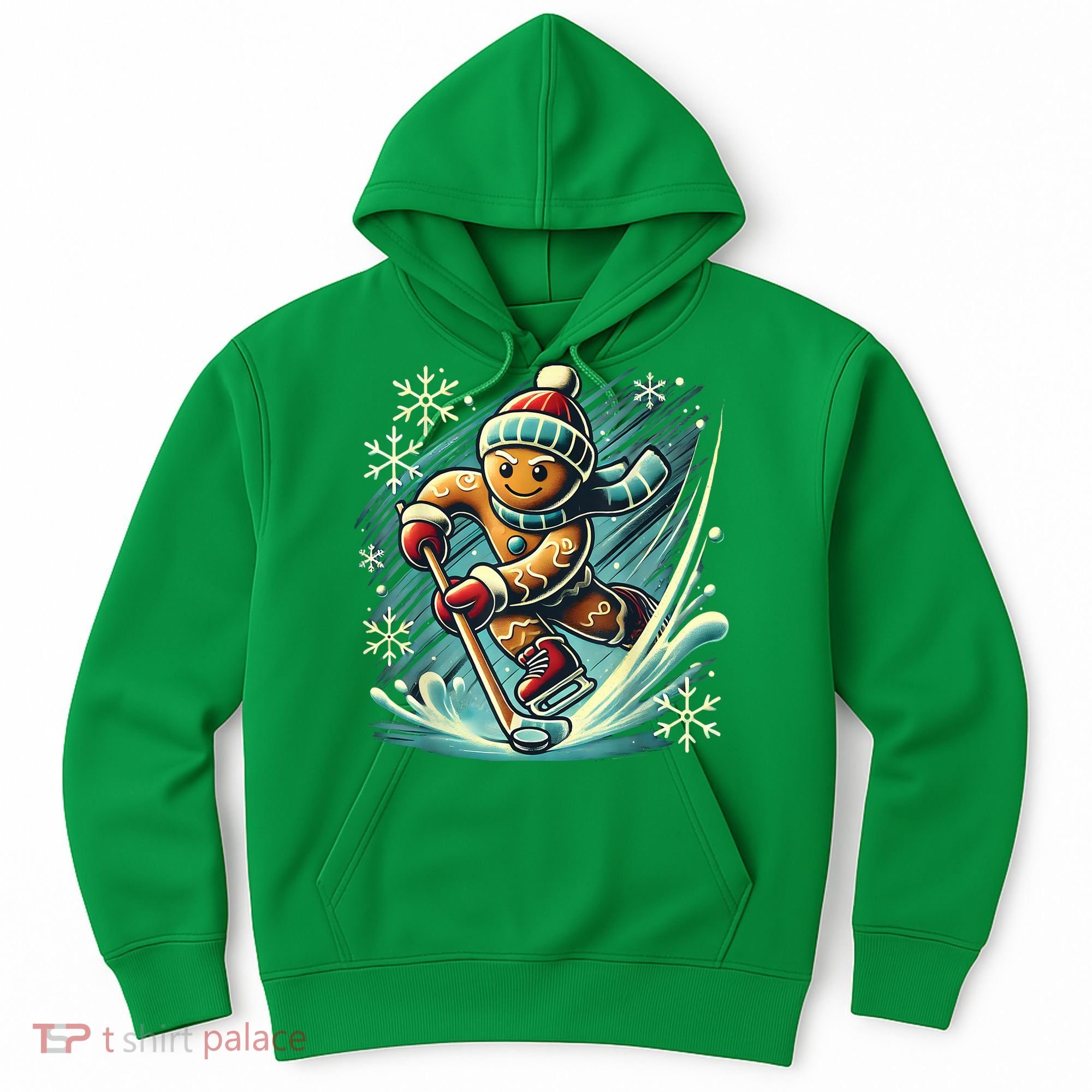 Funny Xmas Gingerbread Playing Ice Hockey Lovers Christmas Gift Hoodie