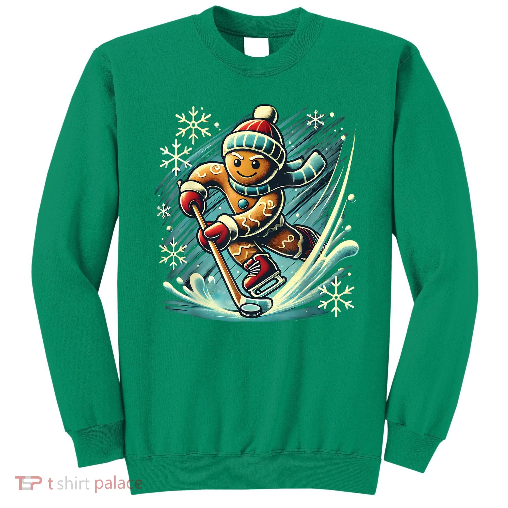 Funny Xmas Gingerbread Playing Ice Hockey Lovers Christmas Gift Sweatshirt