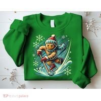 Funny Xmas Gingerbread Playing Ice Hockey Lovers Christmas Gift Sweatshirt thumb 2
