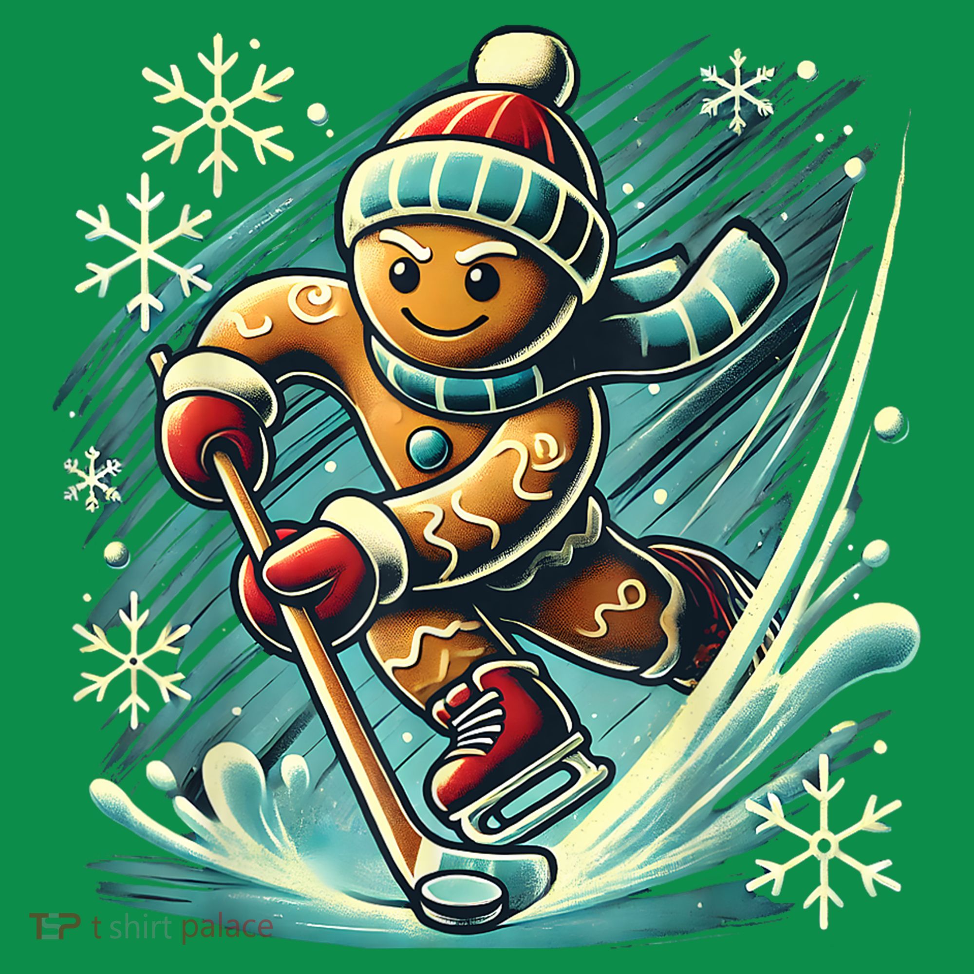Funny Xmas Gingerbread Playing Ice Hockey Lovers Christmas Gift Sweatshirt