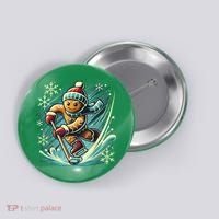 Funny Xmas Gingerbread Playing Ice Hockey Lovers Christmas Gift Button thumb 0