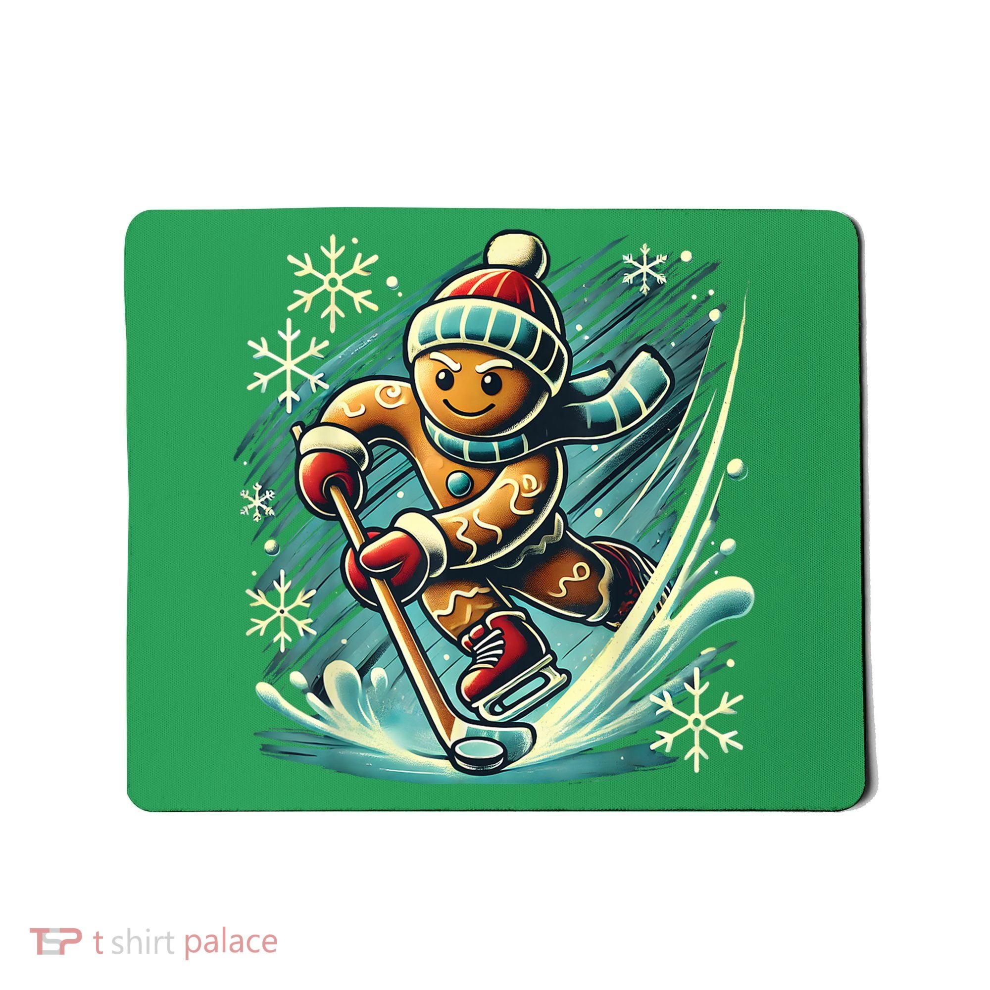 Funny Xmas Gingerbread Playing Ice Hockey Lovers Christmas Gift Mousepad