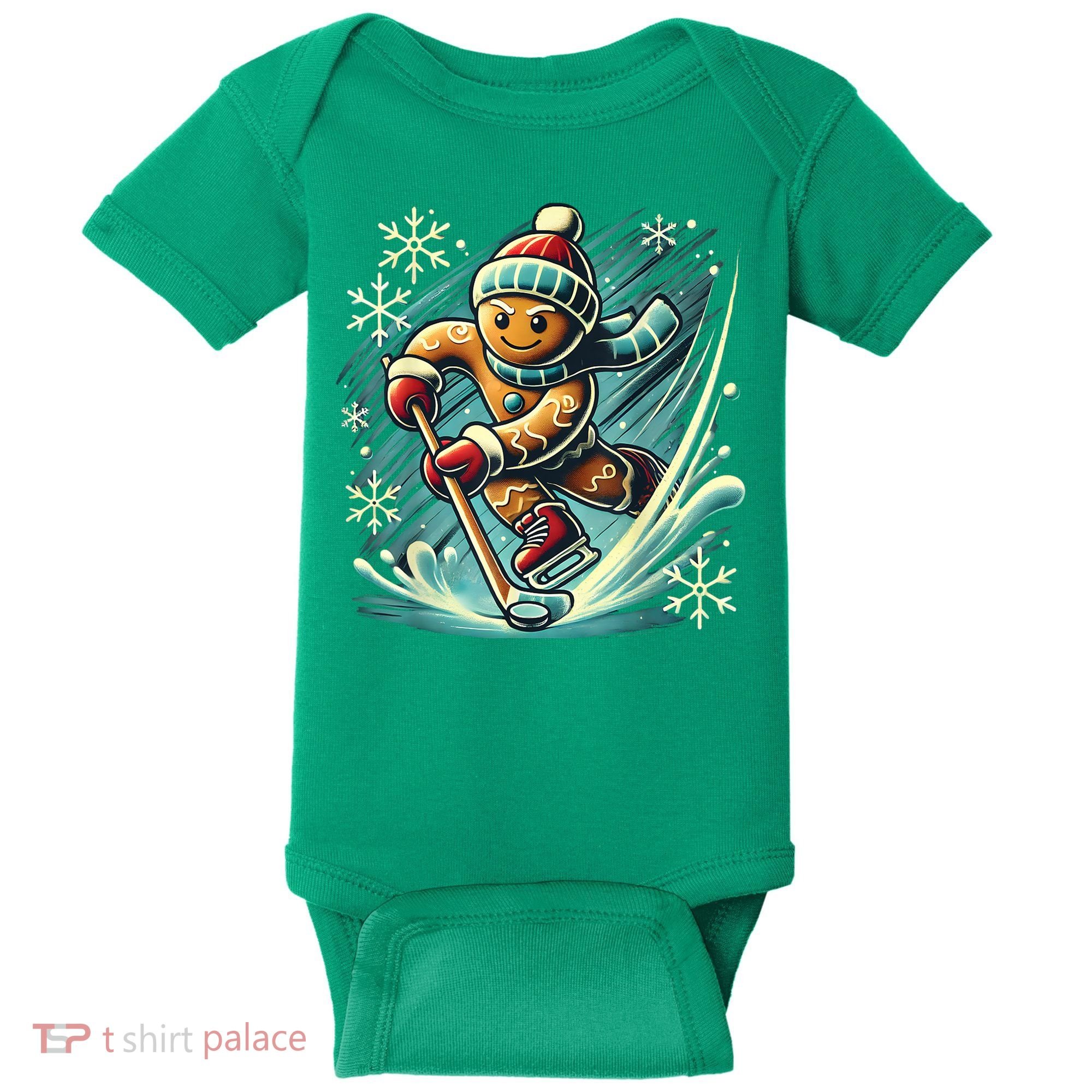 Funny Xmas Gingerbread Playing Ice Hockey Lovers Christmas Gift Baby Bodysuit