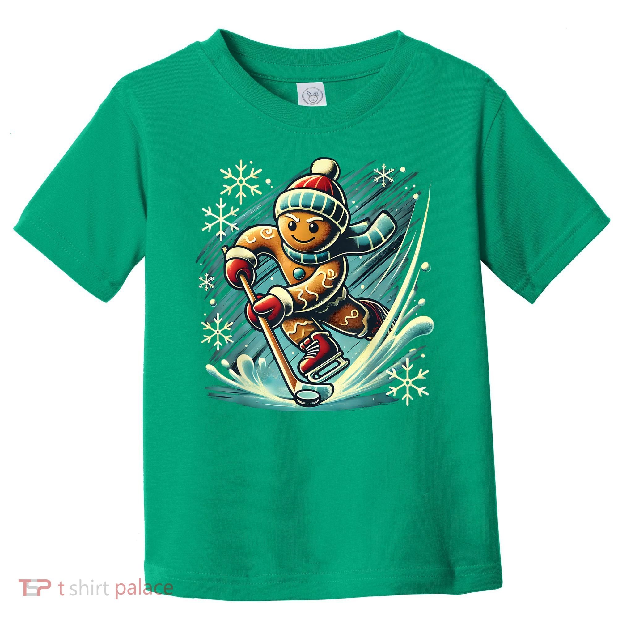 Funny Xmas Gingerbread Playing Ice Hockey Lovers Christmas Gift Toddler T-Shirt
