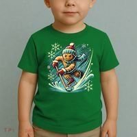 Funny Xmas Gingerbread Playing Ice Hockey Lovers Christmas Gift Toddler T-Shirt thumb 2