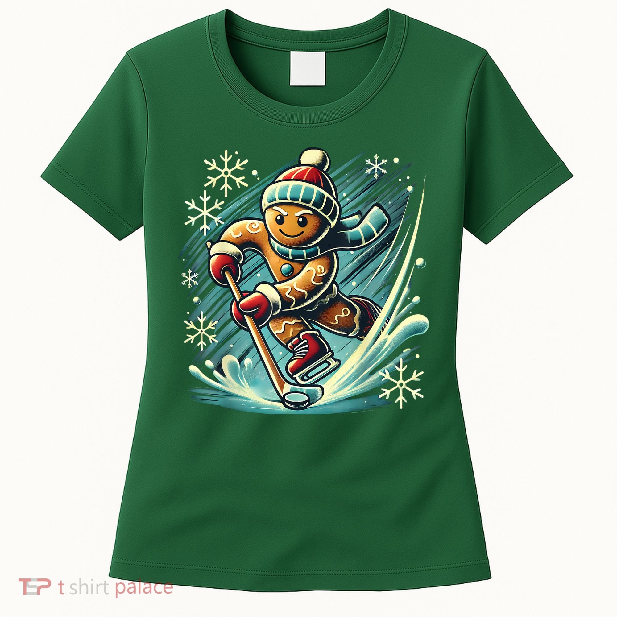 Funny Xmas Gingerbread Playing Ice Hockey Lovers Christmas Gift Women's T-Shirt