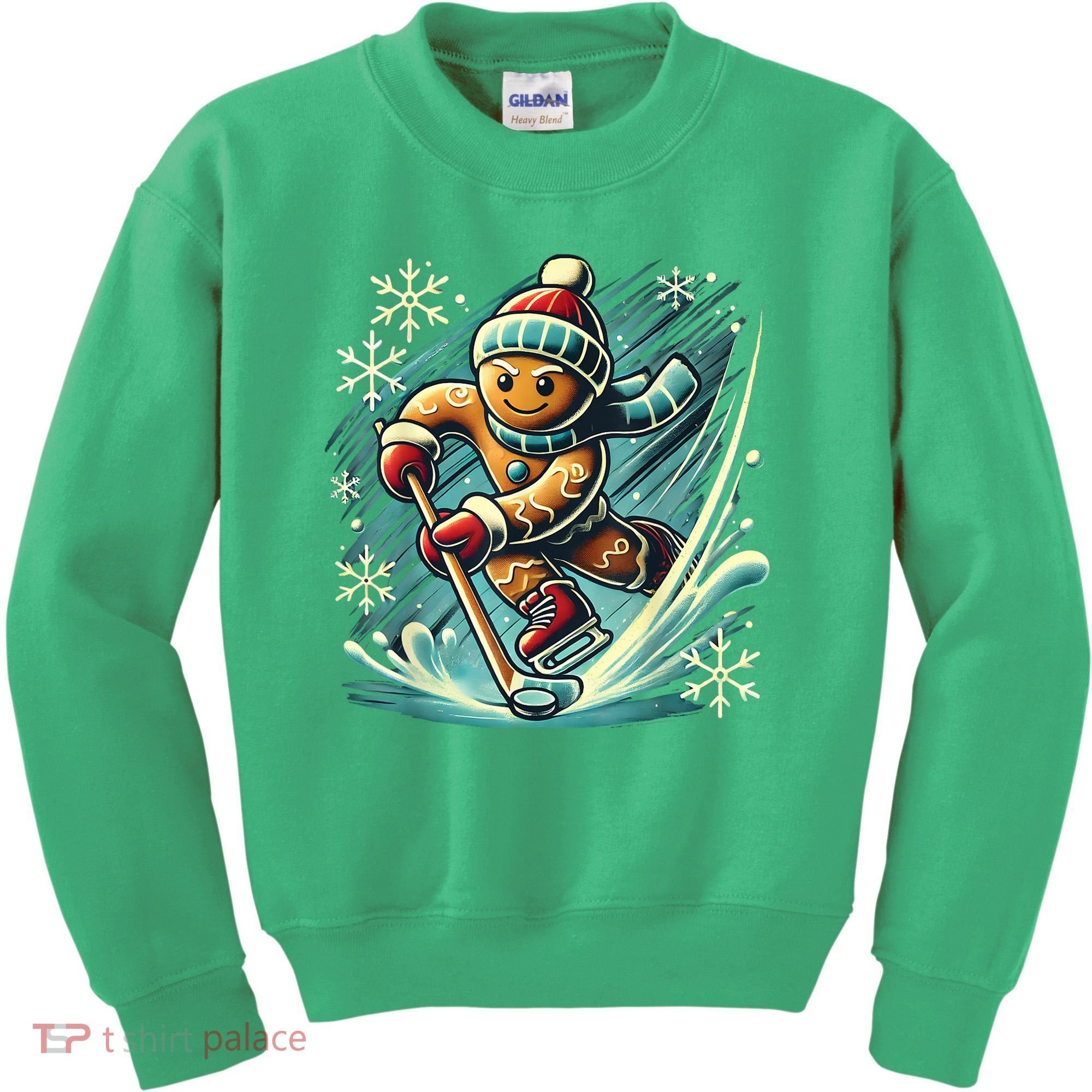 Funny Xmas Gingerbread Playing Ice Hockey Lovers Christmas Gift Kids Sweatshirt