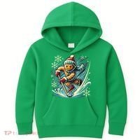Funny Xmas Gingerbread Playing Ice Hockey Lovers Christmas Gift Kids Hoodie thumb 0