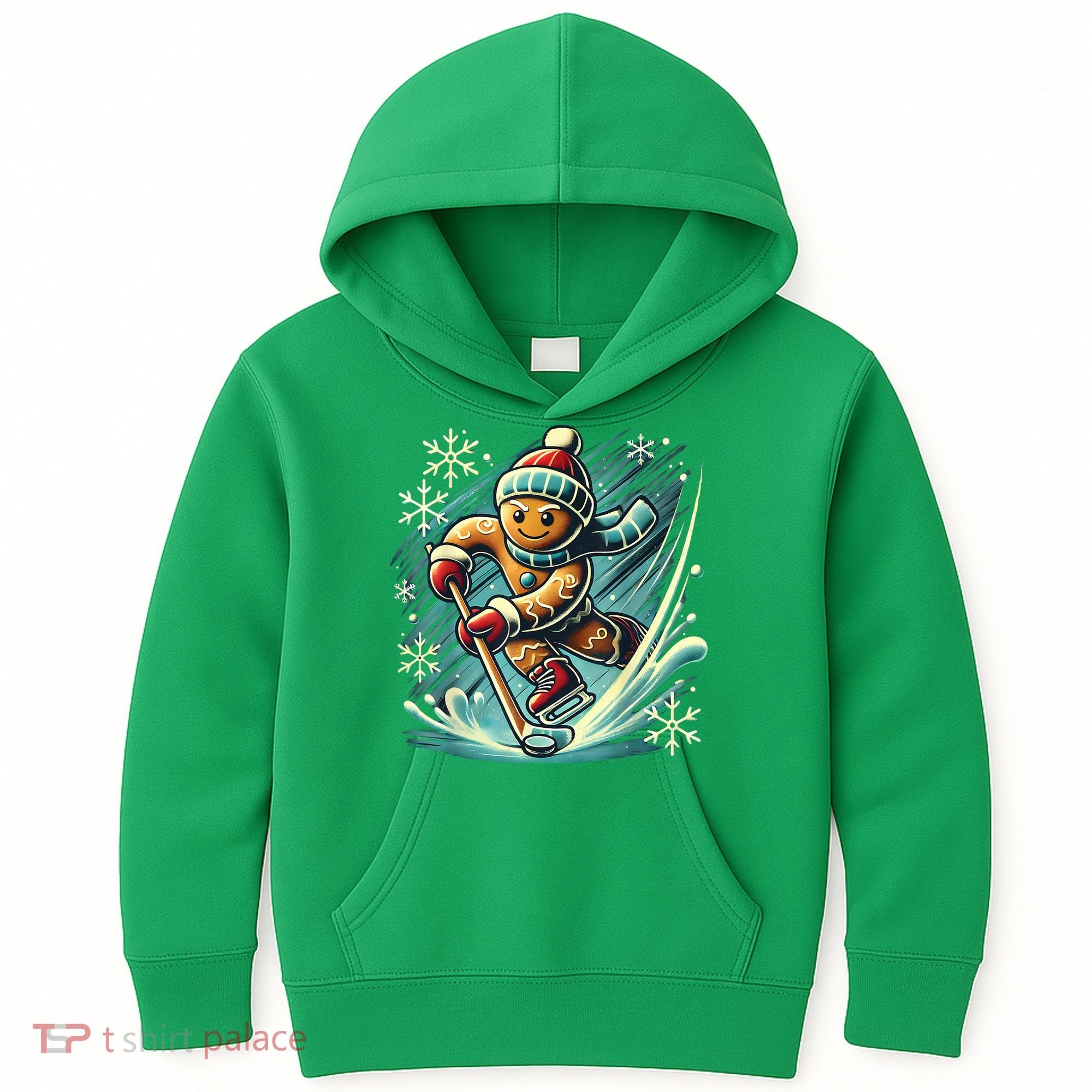 Funny Xmas Gingerbread Playing Ice Hockey Lovers Christmas Gift Kids Hoodie