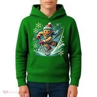 Funny Xmas Gingerbread Playing Ice Hockey Lovers Christmas Gift Kids Hoodie thumb 4