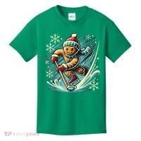 Funny Xmas Gingerbread Playing Ice Hockey Lovers Christmas Gift Kids T-Shirt thumb 0