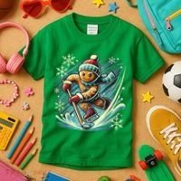 Funny Xmas Gingerbread Playing Ice Hockey Lovers Christmas Gift Kids T-Shirt thumb 3