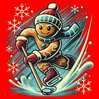 Funny Xmas Gingerbread Playing Ice Hockey Lovers Christmas Gift Santa Hat thumb 1