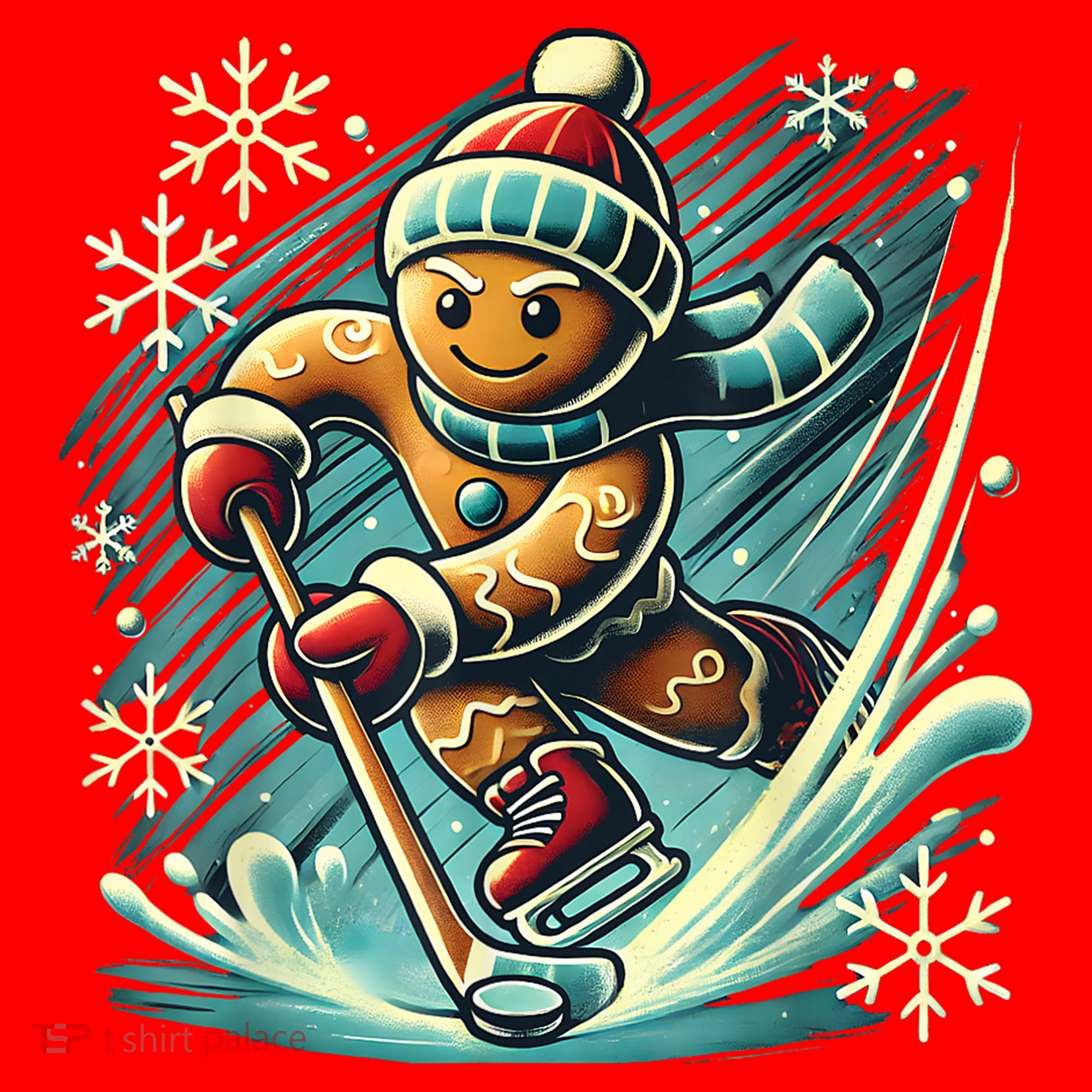 Funny Xmas Gingerbread Playing Ice Hockey Lovers Christmas Gift Santa Hat