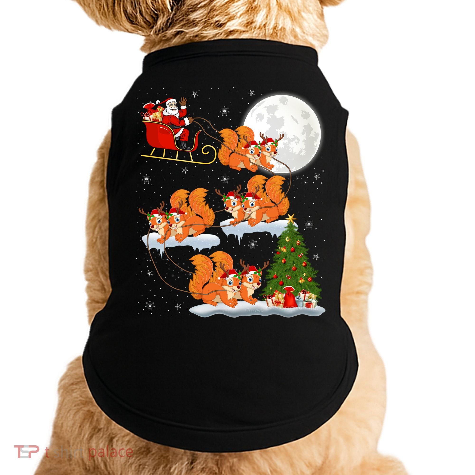 Funny Xmas Lighting Tree Santa Riding Squirrel Christmas Gift Doggie Tank