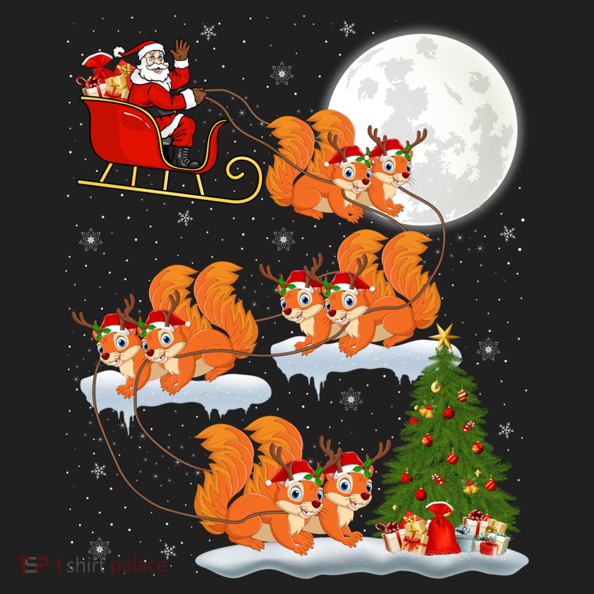 Funny Xmas Lighting Tree Santa Riding Squirrel Christmas Gift Beanie