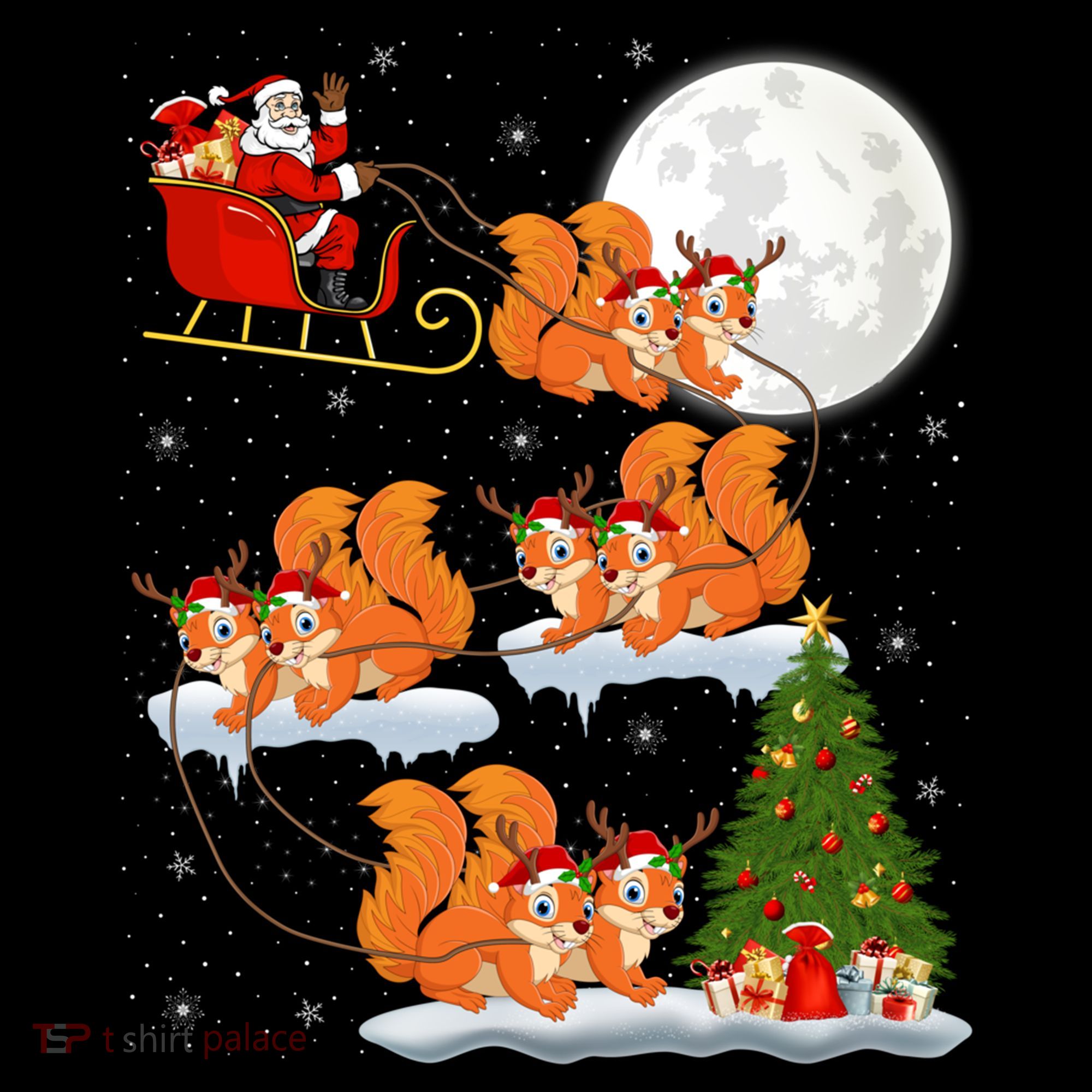 Funny Xmas Lighting Tree Santa Riding Squirrel Christmas Gift Women's Hoodie