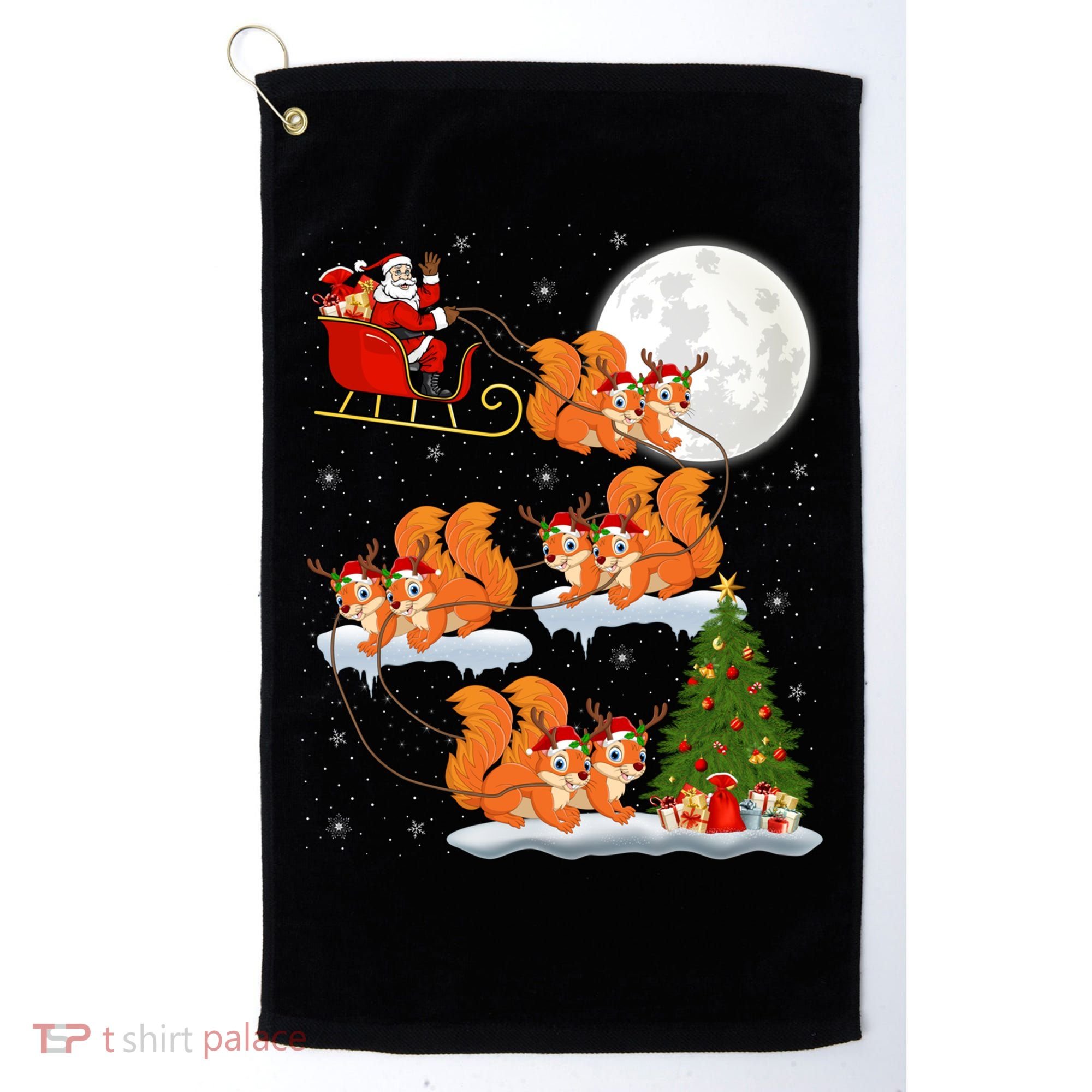 Funny Xmas Lighting Tree Santa Riding Squirrel Christmas Gift Golf Towel