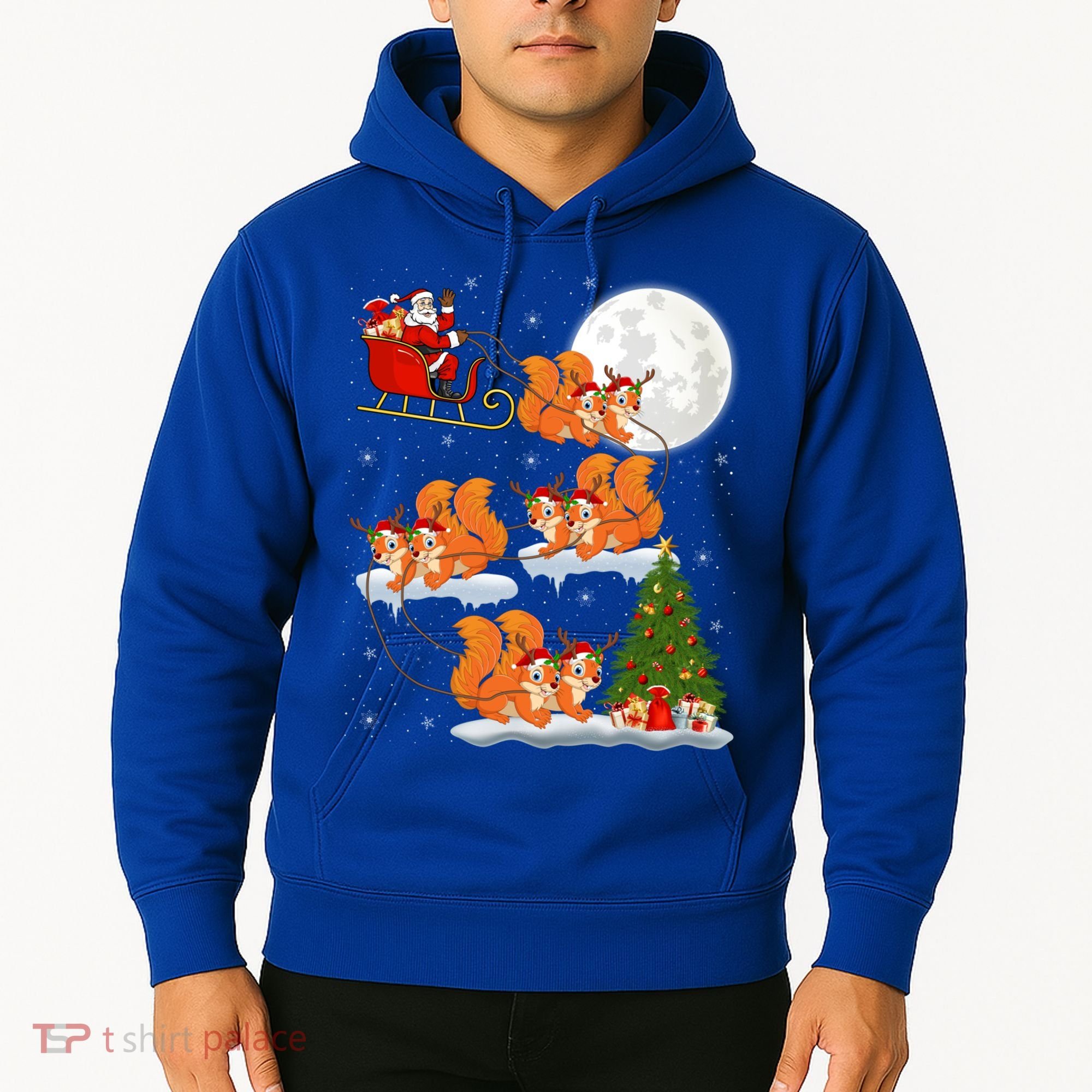 Funny Xmas Lighting Tree Santa Riding Squirrel Christmas Gift Hoodie