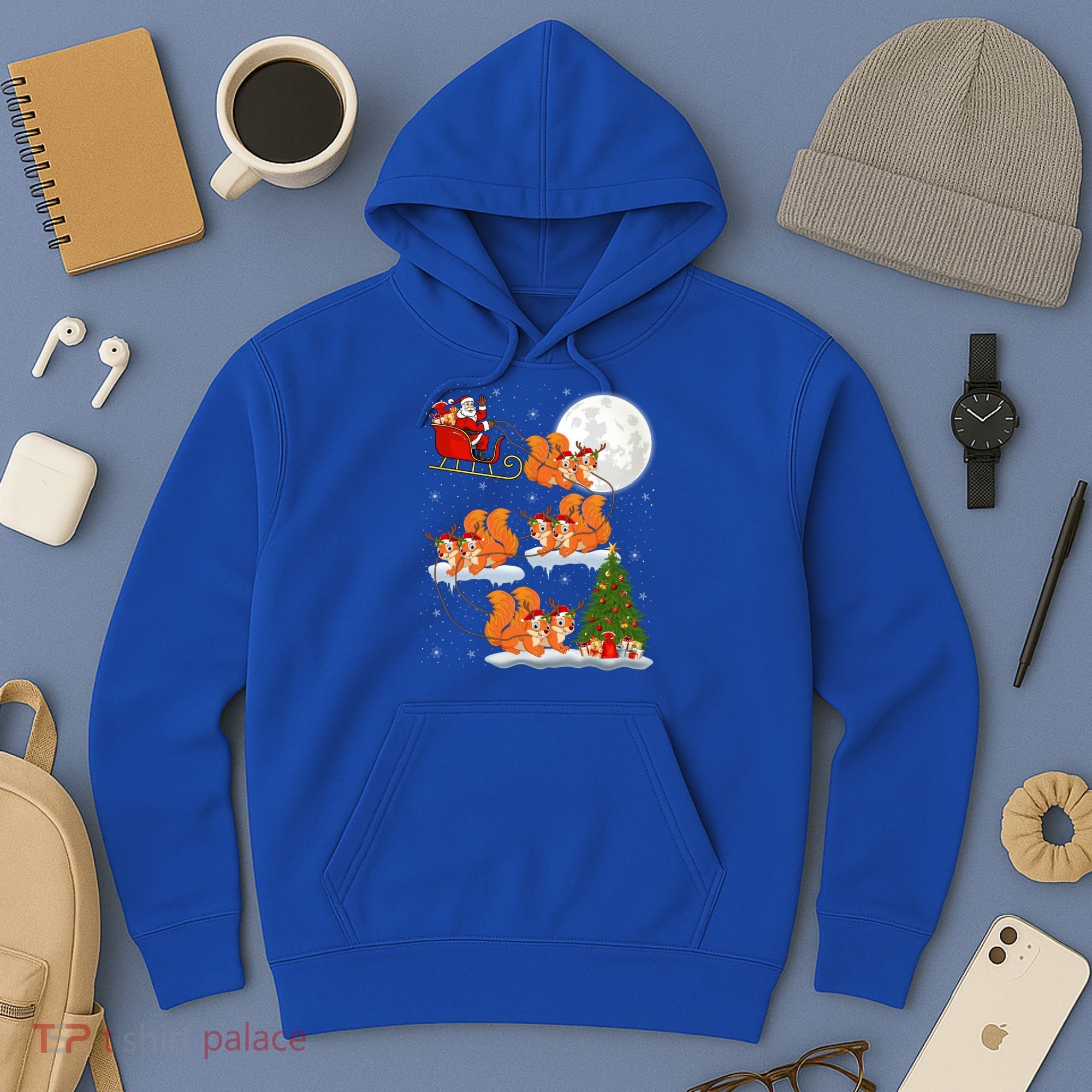 Funny Xmas Lighting Tree Santa Riding Squirrel Christmas Gift Hoodie