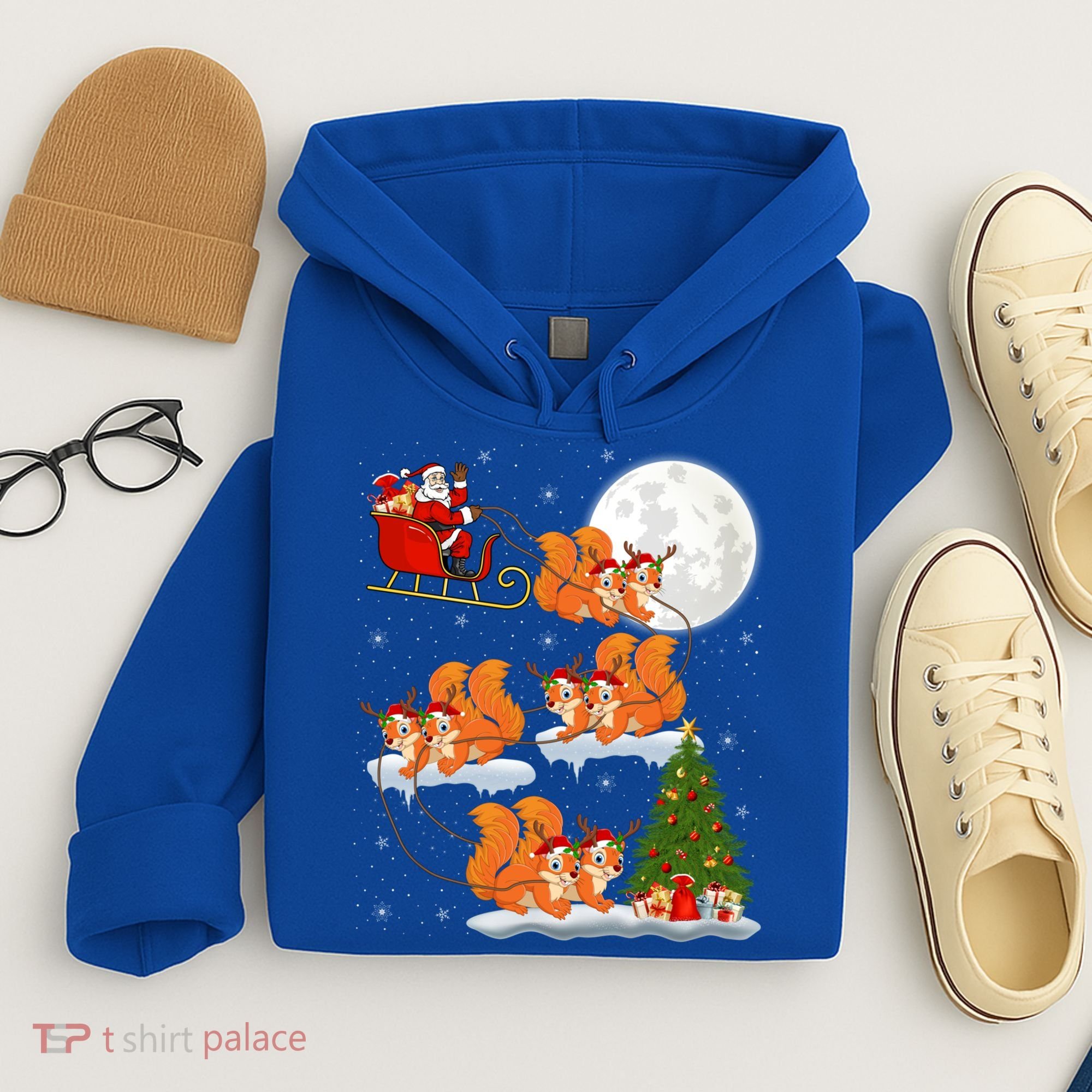 Funny Xmas Lighting Tree Santa Riding Squirrel Christmas Gift Hoodie