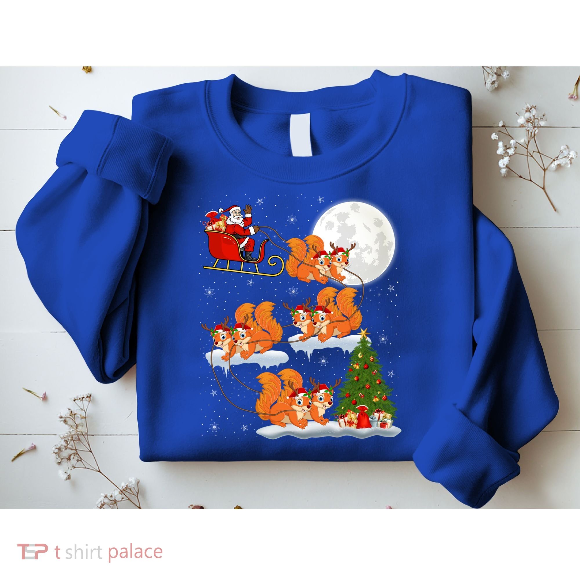 Funny Xmas Lighting Tree Santa Riding Squirrel Christmas Gift Sweatshirt