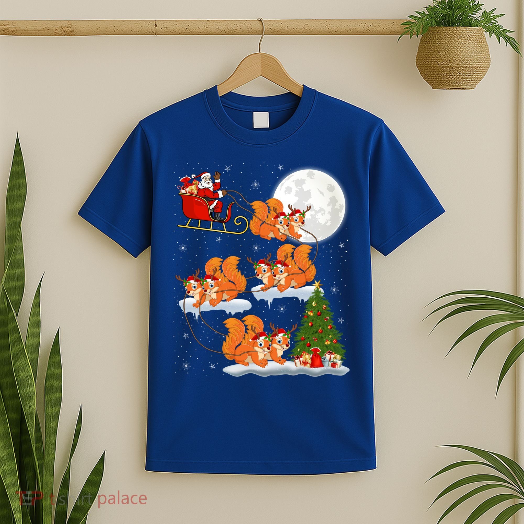 Funny Xmas Lighting Tree Santa Riding Squirrel Christmas Gift T-Shirt