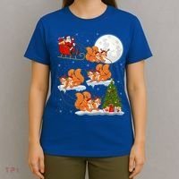 Funny Xmas Lighting Tree Santa Riding Squirrel Christmas Gift T-Shirt thumb 4