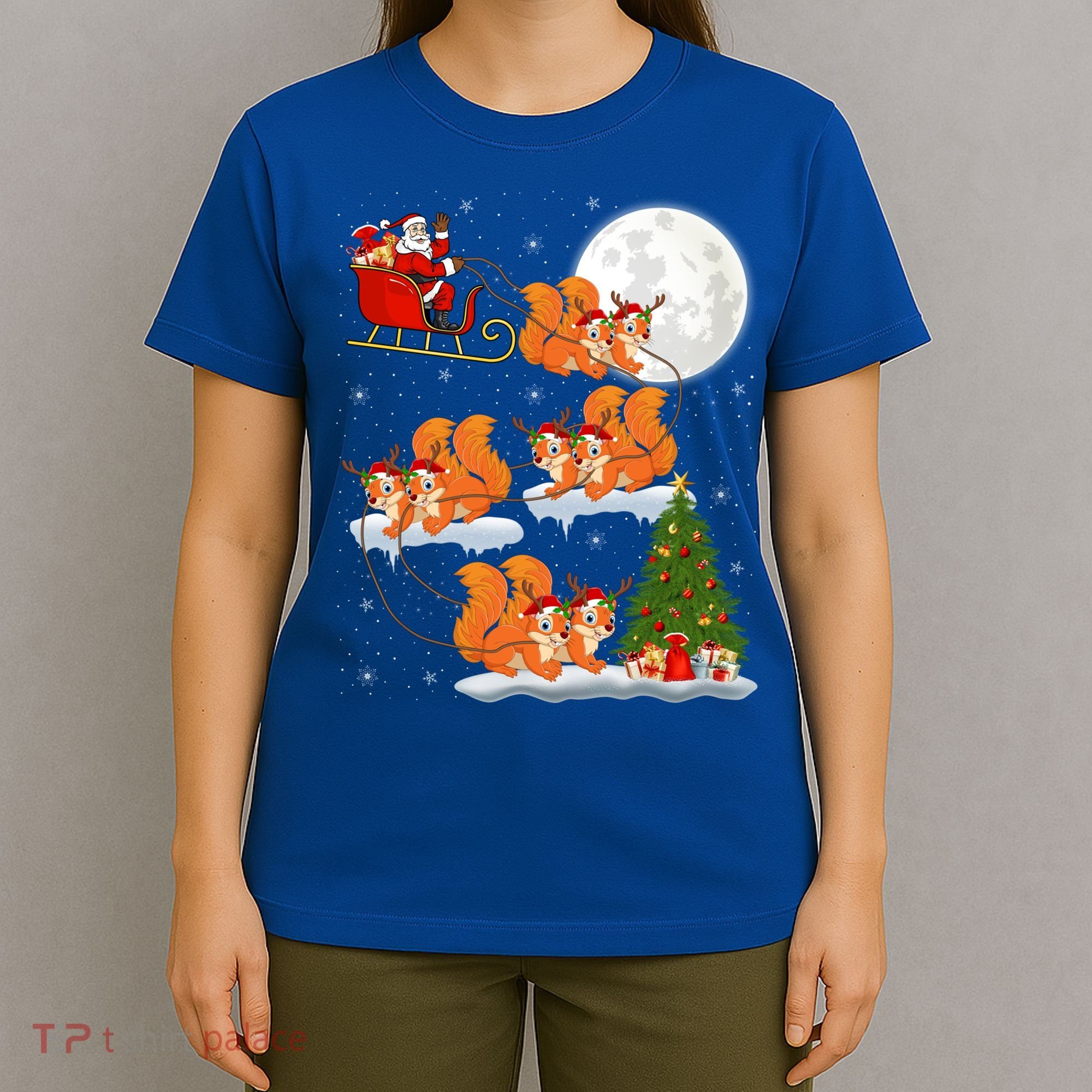 Funny Xmas Lighting Tree Santa Riding Squirrel Christmas Gift T-Shirt