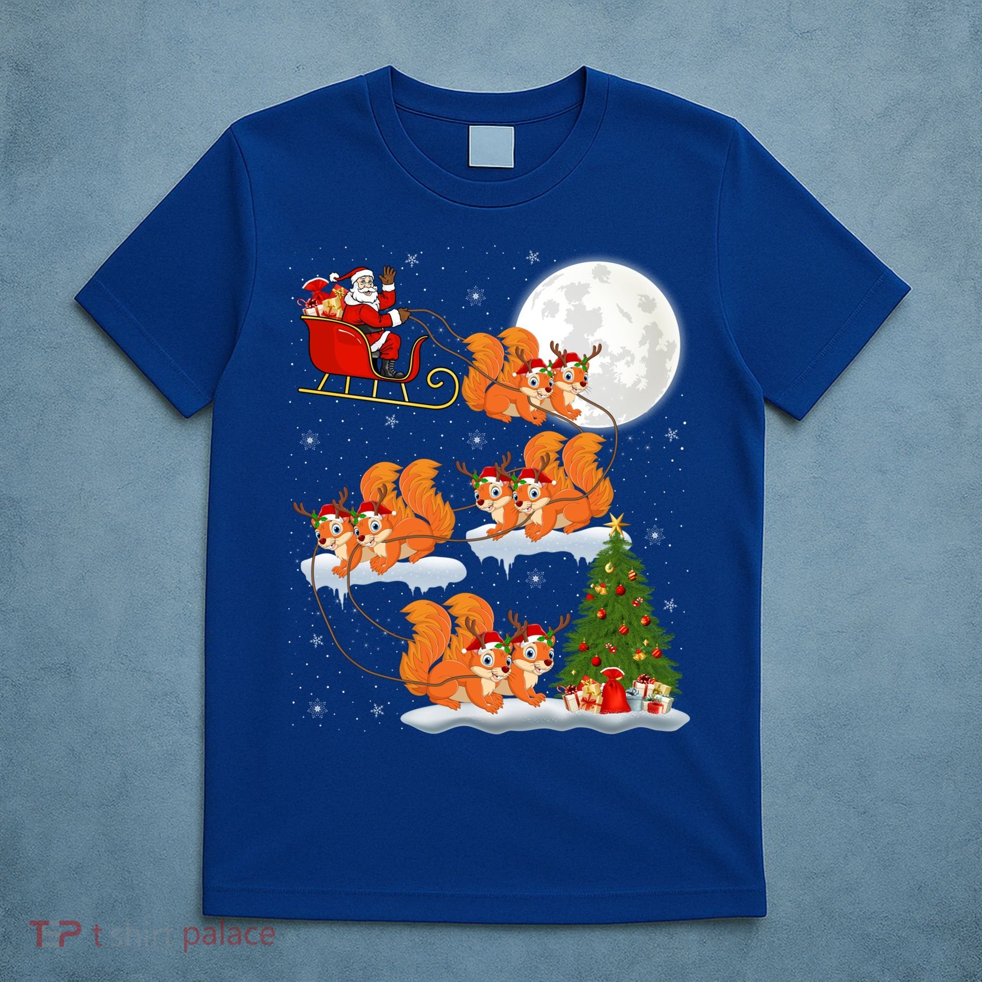 Funny Xmas Lighting Tree Santa Riding Squirrel Christmas Gift T-Shirt