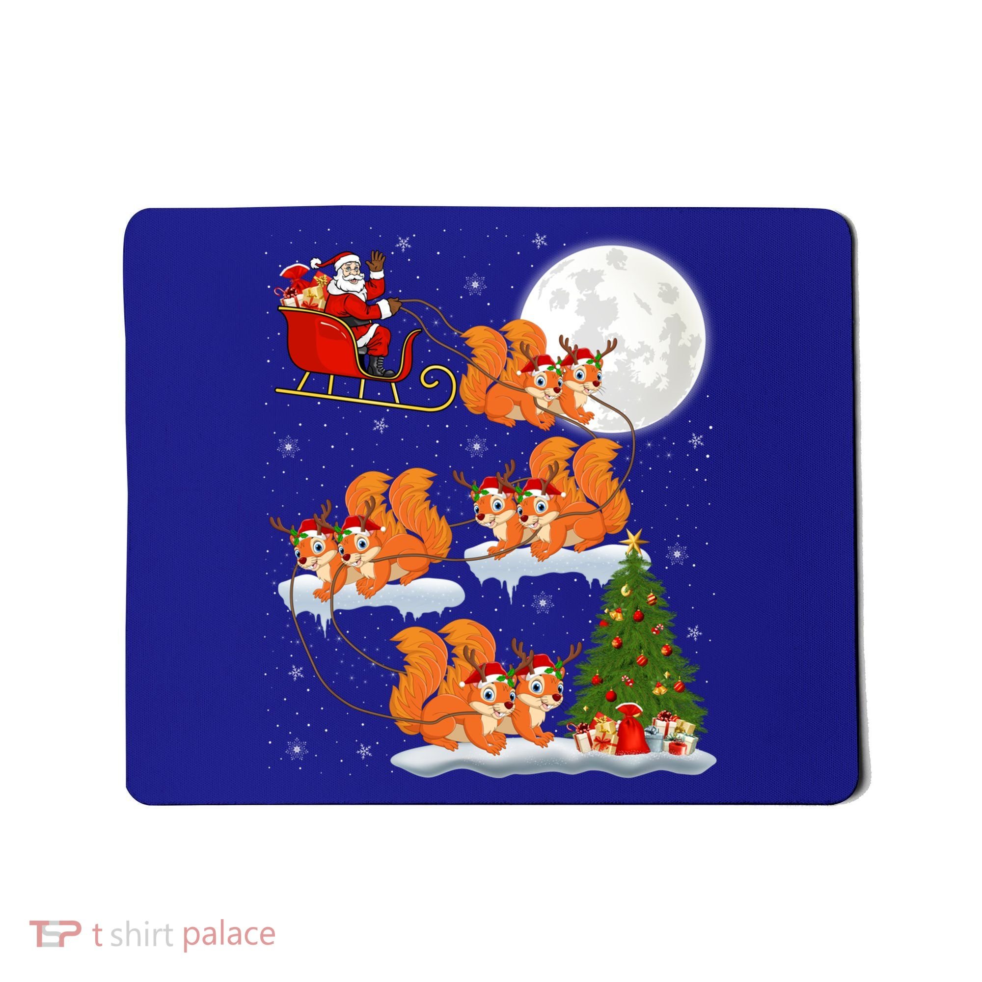 Funny Xmas Lighting Tree Santa Riding Squirrel Christmas Gift Mousepad