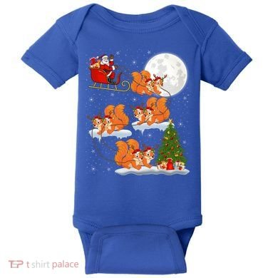 Funny Xmas Lighting Tree Santa Riding Squirrel Christmas Gift Baby Bodysuit